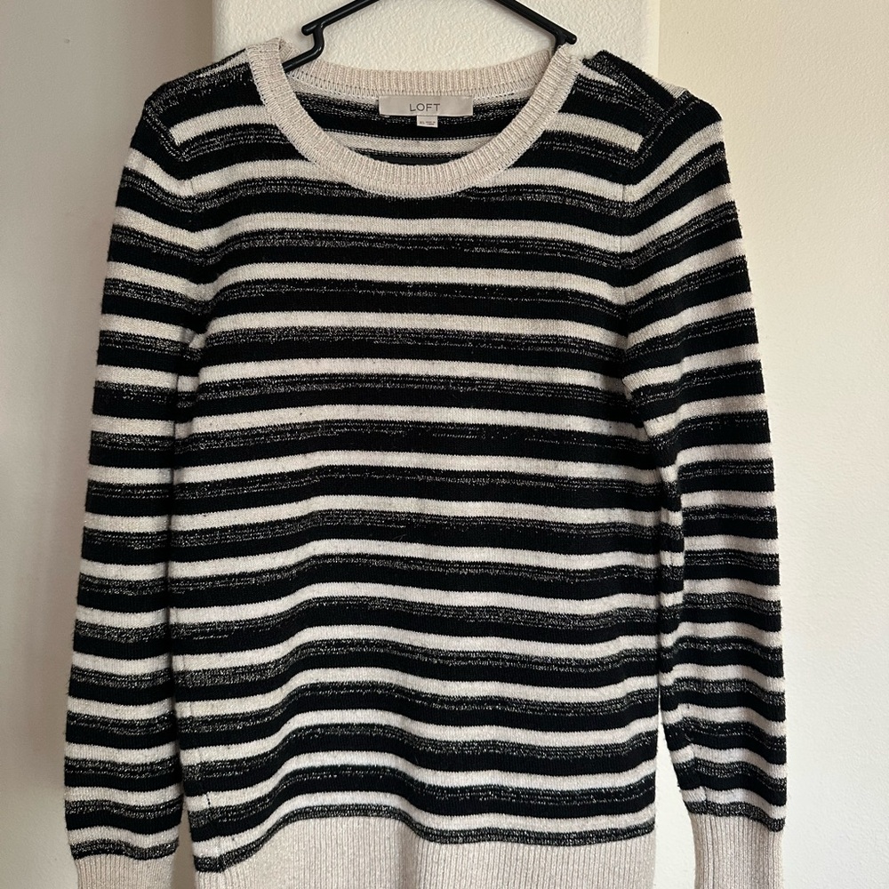 LOFT Striped Black and Cream Sweater